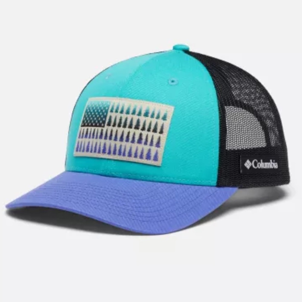 Columbia Bright Aqua and Purple Lotus Tree Flag Mesh Snapback